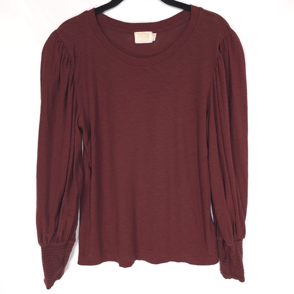 National Geographic Tops - NATION‎ LTD Burgundy Pima Cotton Blouse Long Sleeve Smocked Cuff Women M